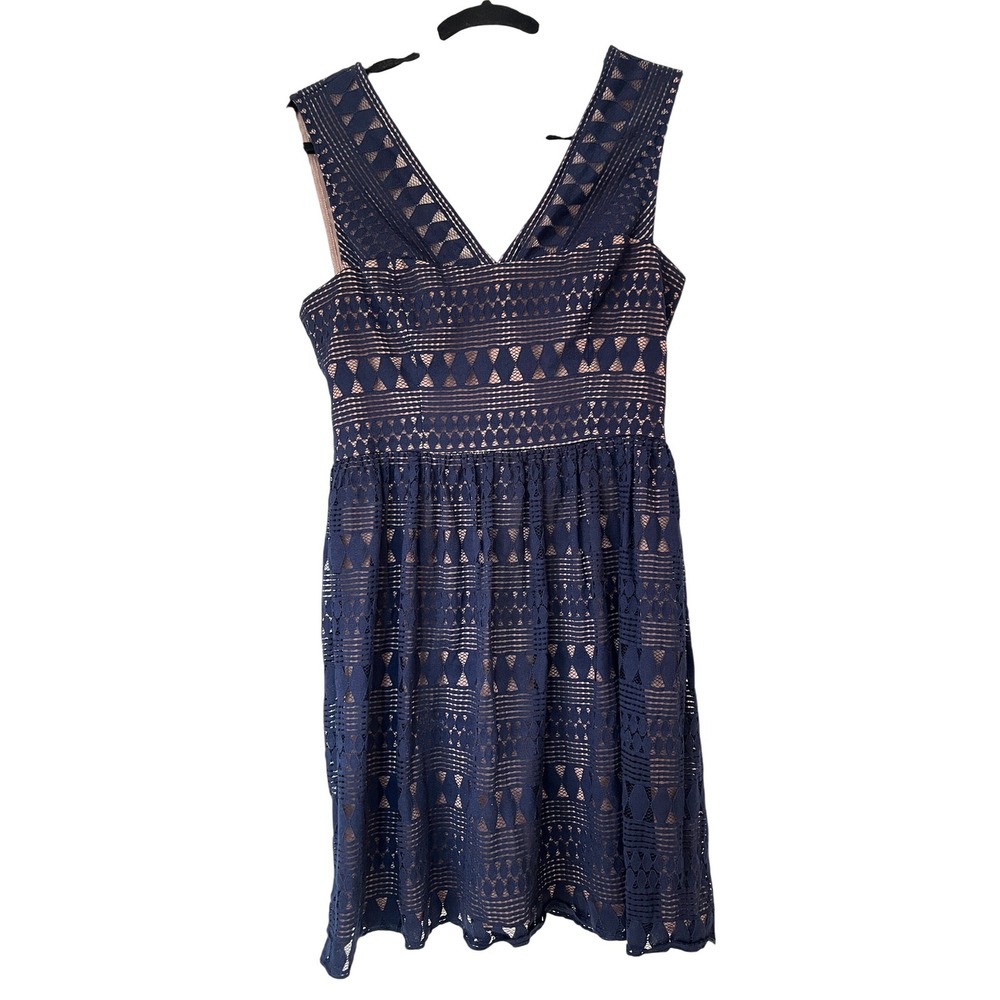 BCBGMAXAZRIA Camielle Geometric Lace Fit & Flare Dress Navy Sz 4